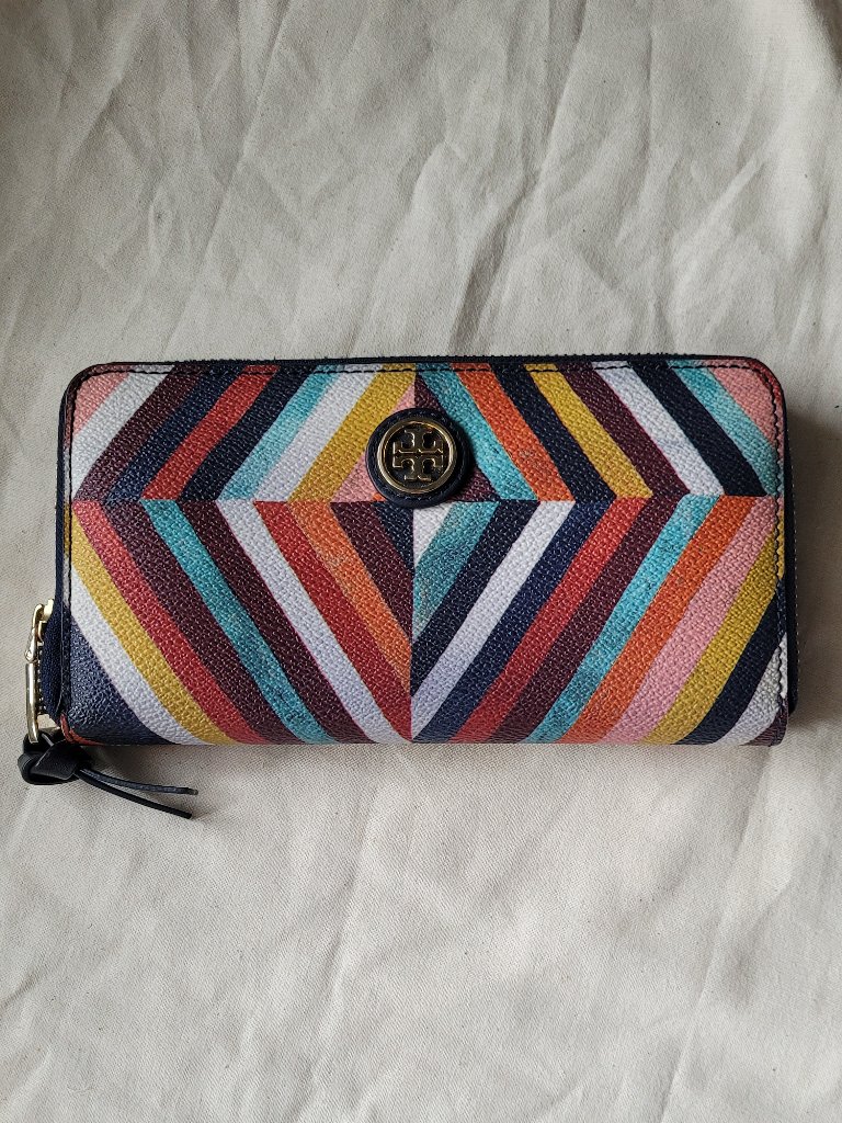 Tory Burch Zip Around Continental Wallet In Multicolor Chevron
